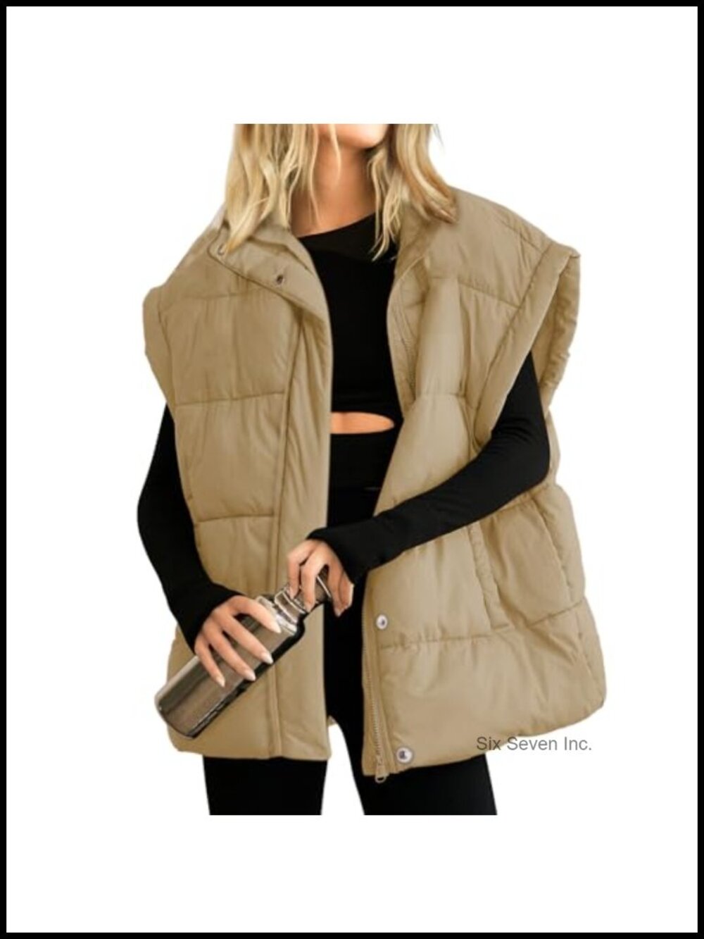 Oversized Quilted Puffer Vest Full Zip Sleeveless Warm Winter Coat